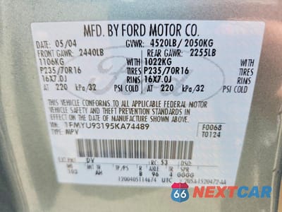 Zdjęcie 12 z 12 samochodu: 2005 FORD ESCAPE XLT VIN:1FMYU93195KA74489 - miniatura