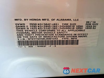Zdjęcie 13 z 13 samochodu: 2020 HONDA PILOT EXL VIN:5FNYF6H58LB001343 - miniatura