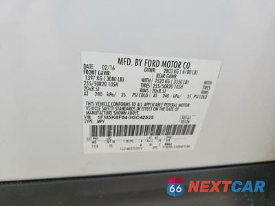 Zdjęcie 14 z 14 samochodu: 2016 FORD EXPLORER LIMITED VIN:1FM5K8F84GGC42525 - miniatura