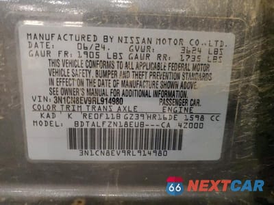 Zdjęcie 12 z 12 samochodu: 2024 NISSAN VERSA SV VIN:3N1CN8EV9RL914980 - miniatura