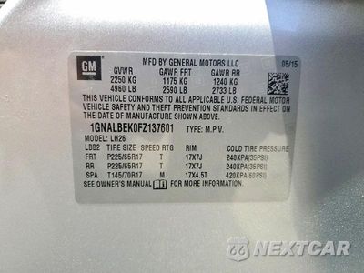 Zdjęcie 13 z 13 samochodu: 2015 CHEVROLET EQUINOX LT VIN:1GNALBEK0FZ137601 - miniatura