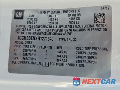 Zdjęcie 12 z 12 samochodu: 2017 CHEVROLET COLORADO VIN:1GCHSBENXH1271540 - miniatura