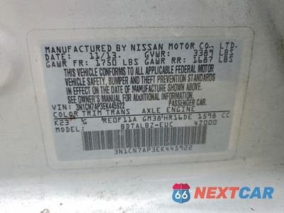 Zdjęcie 12 z 12 samochodu: 2014 NISSAN VERSA 1.6 SV VIN:3N1CN7AP3EK445922 - miniatura
