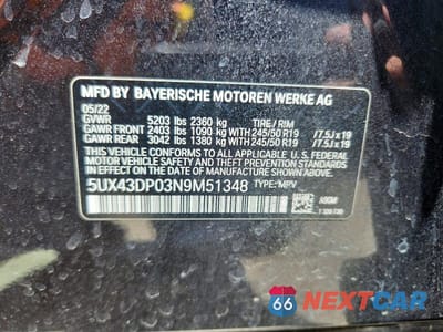 Zdjęcie 13 z 13 samochodu: 2022 BMW X3 SDRIVE30I VIN:5UX43DP03N9M51348 - miniatura