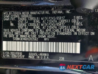 Zdjęcie 13 z 13 samochodu: 2013 TOYOTA HIGHLANDER BASE VIN:5TDBK3EH6DS203562 - miniatura