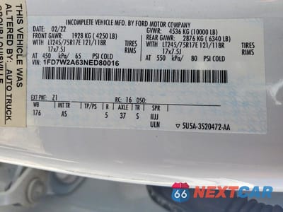 Zdjęcie 12 z 12 samochodu: 2022 FORD F250 SUPER DUTY VIN:1FD7W2A63NED80016 - miniatura
