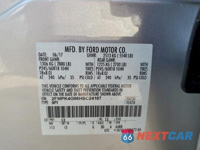 Zdjęcie 13 z 13 samochodu: 2017 FORD EDGE SE VIN:2FMPK4G96HBC24187 - miniatura