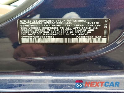 Zdjęcie 13 z 13 samochodu: 2013 VOLKSWAGEN PASSAT SEL VIN:1VWCM7A30DC080260 - miniatura