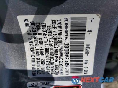 Zdjęcie 12 z 12 samochodu: 2006 HONDA CIVIC LX VIN:1HGFA165X6L003397 - miniatura