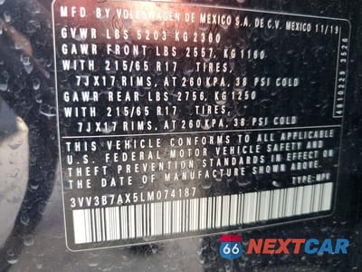 Zdjęcie 14 z 14 samochodu: 2020 VOLKSWAGEN TIGUAN SE VIN:3VV3B7AX5LM074187 - miniatura