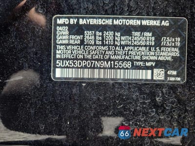 Zdjęcie 13 z 13 samochodu: 2022 BMW X3 XDRIVE30I VIN:5UX53DP07N9M15568 - miniatura