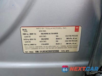 Zdjęcie 12 z 12 samochodu: 2016 TESLA MODEL X VIN:5YJXCAE28GF020966 - miniatura