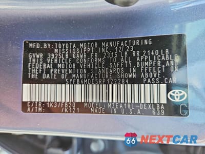 Zdjęcie 12 z 12 samochodu: 2024 TOYOTA COROLLA LE VIN:5YFB4MDE5RP122284 - miniatura