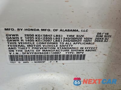 Zdjęcie 13 z 13 samochodu: 2016 HONDA PILOT TOURING VIN:5FNYF6H94GB113887 - miniatura