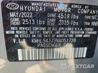 Zdjęcie 12 z 12 samochodu: 2022 HYUNDAI SONATA HYBRID LIMITED VIN:KMHL54JJ3NA051728 - miniatura
