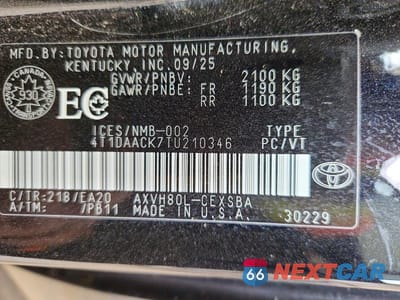 Zdjęcie 12 z 12 samochodu: 2026 TOYOTA CAMRY LE VIN:4T1DAACK7TU210346 - miniatura