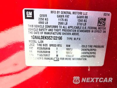 Zdjęcie 14 z 14 samochodu: 2014 CHEVROLET EQUINOX LTZ VIN:1GNALDEK5EZ122196 - miniatura