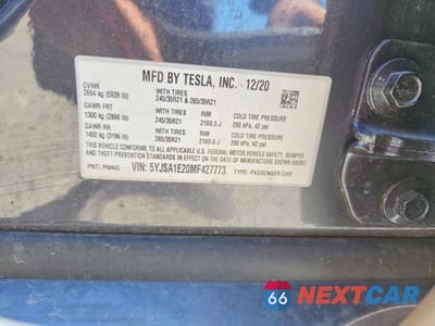 Zdjęcie 12 z 12 samochodu: 2021 TESLA MODEL S VIN:5YJSA1E20MF427773 - miniatura