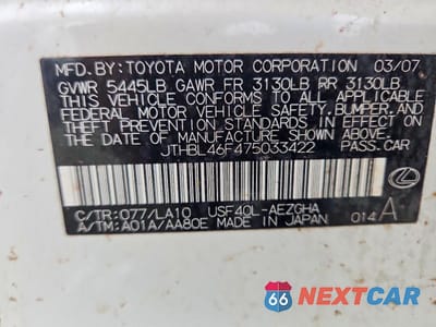 Zdjęcie 12 z 12 samochodu: 2007 LEXUS LS 460 VIN:JTHBL46F475033422 - miniatura