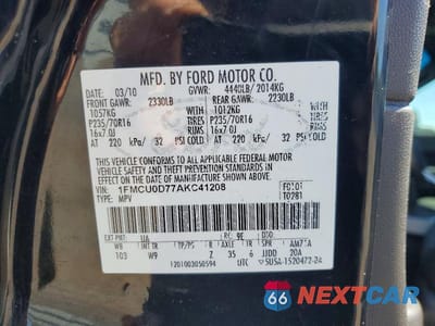 Zdjęcie 13 z 13 samochodu: 2010 FORD ESCAPE XLT VIN:1FMCU0D77AKC41208 - miniatura