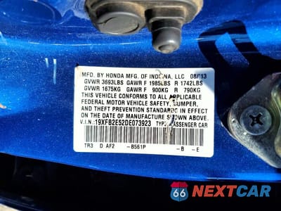 Zdjęcie 12 z 12 samochodu: 2013 HONDA CIVIC LX VIN:19XFB2E52DE073923 - miniatura