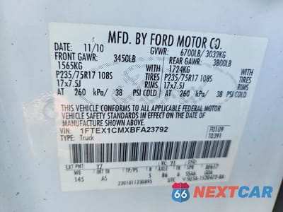 Zdjęcie 12 z 12 samochodu: 2011 FORD F150 SUPER CAB VIN:1FTEX1CMXBFA23792 - miniatura