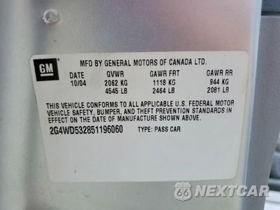 Zdjęcie 12 z 12 samochodu: 2005 BUICK LACROSSE CXL VIN:2G4WD532851196060 - miniatura