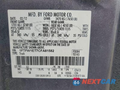 Zdjęcie 12 z 12 samochodu: 2012 FORD F150 SUPERCREW VIN:1FTFW1ET7CFA81582 - miniatura