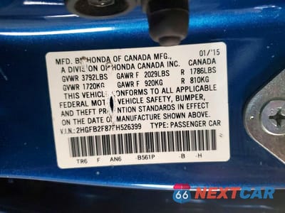 Zdjęcie 12 z 12 samochodu: 2015 HONDA CIVIC EX VIN:2HGFB2F87FH526399 - miniatura