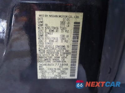 Zdjęcie 12 z 12 samochodu: 2005 NISSAN PATHFINDER XE VIN:5N1AR18U25C773898 - miniatura