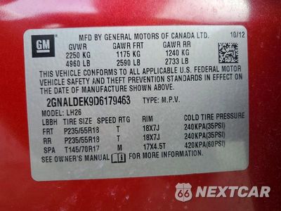 Zdjęcie 14 z 14 samochodu: 2013 CHEVROLET EQUINOX LT VIN:2GNALDEK9D6179463 - miniatura