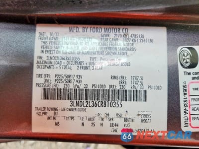 Zdjęcie 12 z 12 samochodu: 2012 LINCOLN MKZ HYBRID VIN:3LNDL2L36CR810355 - miniatura