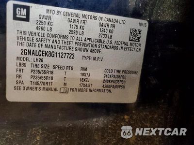 Zdjęcie 13 z 13 samochodu: 2016 CHEVROLET EQUINOX LT VIN:2GNALCEK8G1127723 - miniatura