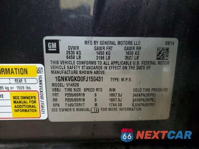 Zdjęcie 14 z 14 samochodu: 2015 CHEVROLET TRAVERSE LT VIN:1GNKVGKD0FJ150431 - miniatura