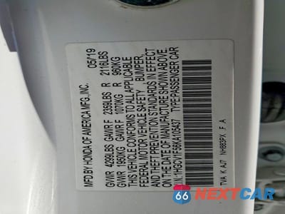 Zdjęcie 12 z 12 samochodu: 2019 HONDA ACCORD EXL VIN:1HGCV1F56KA105437 - miniatura