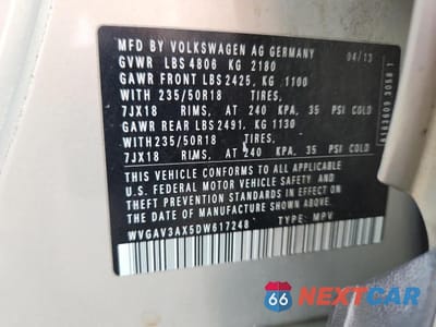 Zdjęcie 13 z 13 samochodu: 2013 VOLKSWAGEN TIGUAN S VIN:WVGAV3AX5DW617248 - miniatura