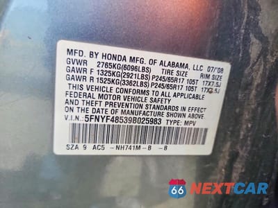 Zdjęcie 12 z 12 samochodu: 2009 HONDA PILOT EXL VIN:5FNYF48539B025983 - miniatura
