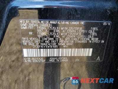 Zdjęcie 13 z 13 samochodu: 2014 TOYOTA RAV4 LIMITED VIN:2T3DFREV1EW181685 - miniatura