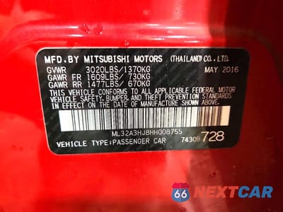 Zdjęcie 13 z 13 samochodu: 2017 MITSUBISHI MIRAGE ES VIN:ML32A3HJ8HH008755 - miniatura