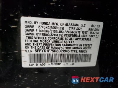 Zdjęcie 12 z 12 samochodu: 2013 HONDA RIDGELINE SPORT VIN:5FPYK1F75DB009945 - miniatura