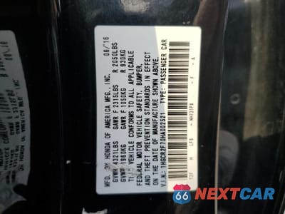 Zdjęcie 13 z 13 samochodu: 2017 HONDA ACCORD EX VIN:1HGCR2F70HA002521 - miniatura