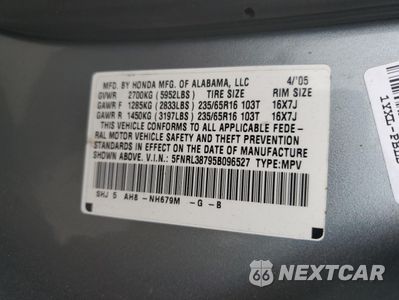 Zdjęcie 13 z 13 samochodu: 2005 HONDA ODYSSEY EXL VIN:5FNRL38795B096527 - miniatura