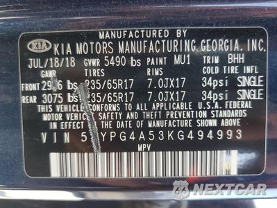 Zdjęcie 13 z 13 samochodu: 2019 KIA SORENTO LX VIN:5XYPG4A53KG494993 - miniatura