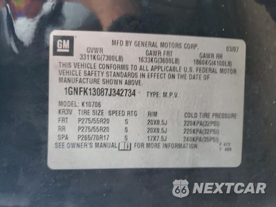Zdjęcie 13 z 13 samochodu: 2007 CHEVROLET TAHOE K1500 VIN:1GNFK13087J342734 - miniatura