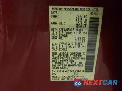 Zdjęcie 13 z 13 samochodu: 2010 NISSAN PATHFINDER S VIN:5N1AR1NBXAC622949 - miniatura
