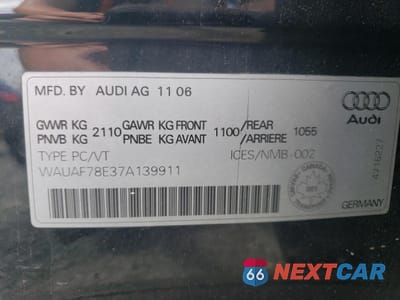 Zdjęcie 13 z 13 samochodu: 2007 AUDI A4 2 VIN:WAUAF78E37A139911 - miniatura