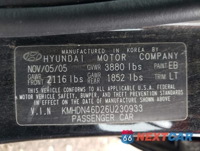 Zdjęcie 12 z 12 samochodu: 2006 HYUNDAI ELANTRA GLS VIN:KMHDN46D26U230933 - miniatura