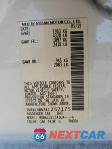 Zdjęcie 23 z 24 samochodu: 2019 NISSAN ALTIMA S VIN:1N4BL4BV3KC257175 - miniatura