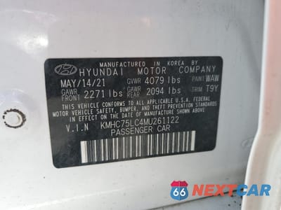 Zdjęcie 12 z 12 samochodu: 2021 HYUNDAI IONIQ SE VIN:KMHC75LC4MU261122 - miniatura