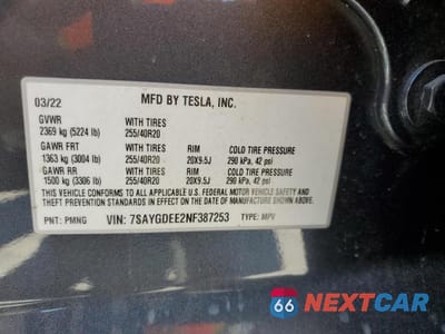 Zdjęcie 13 z 13 samochodu: 2022 TESLA MODEL Y VIN:7SAYGDEE2NF387253 - miniatura